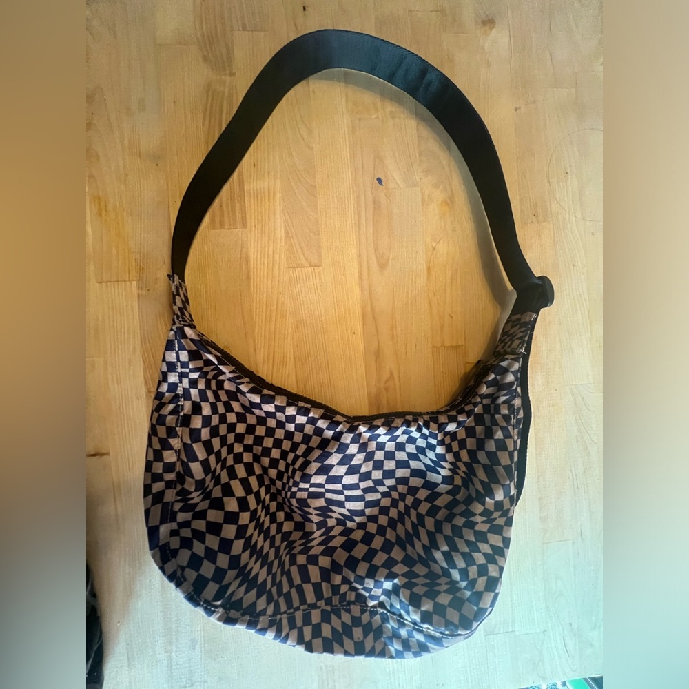 Baggu Medium Crescent Indigo Trippy Checker Bag Sling Crossbody Purple EXCELLENT